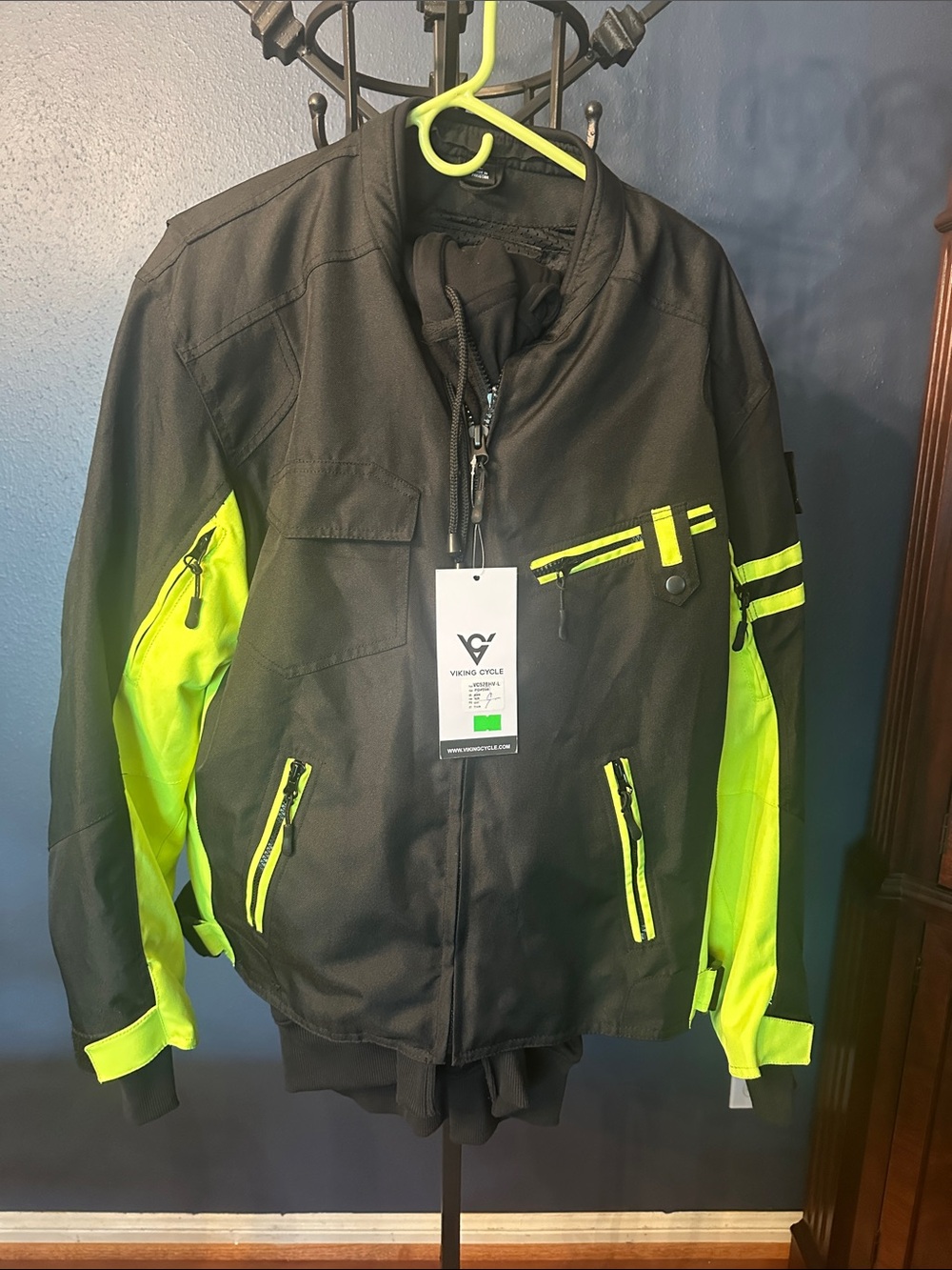 Men's Viking Cycle Unshackled Motorcycle Black & Neon Yellow Jacket